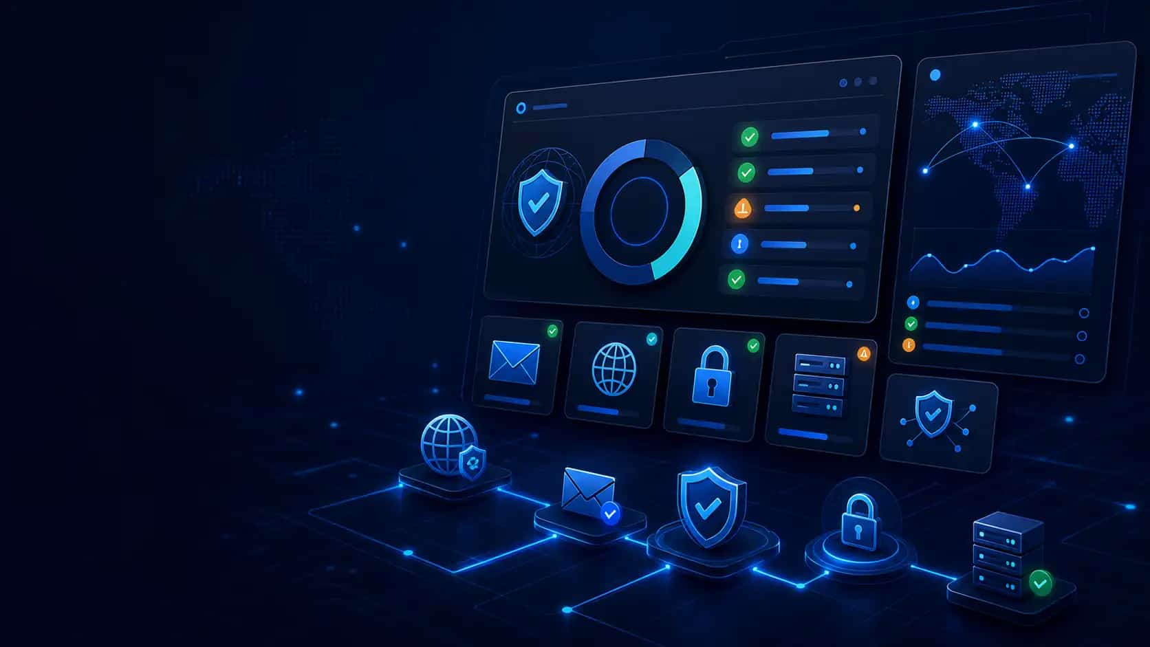 Abstract DNS and email security dashboard visualization