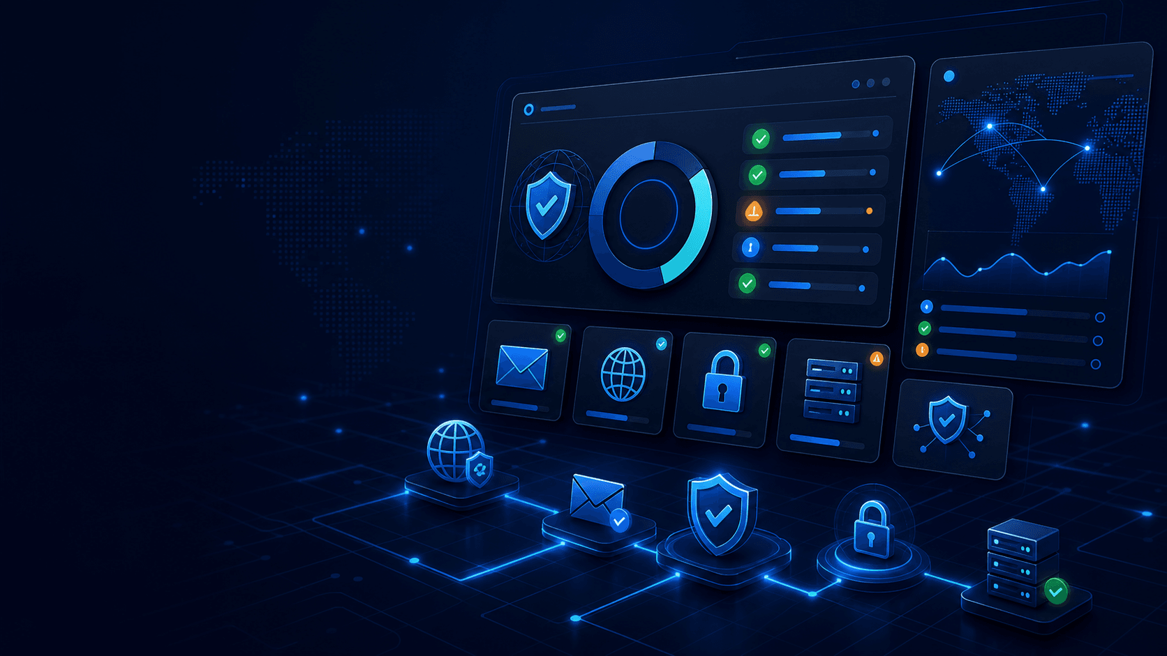 Abstract DNS and email security dashboard visualization